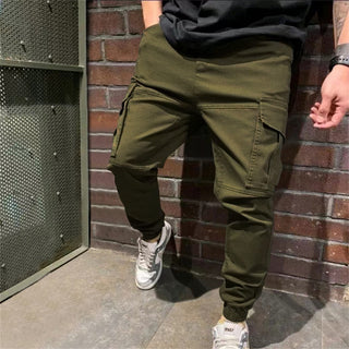 Buy army-green Mens Sports Pants With Pockets Casual Cargo Trousers