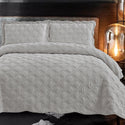 Velvet Embroidered Quilt Set - Light Grey