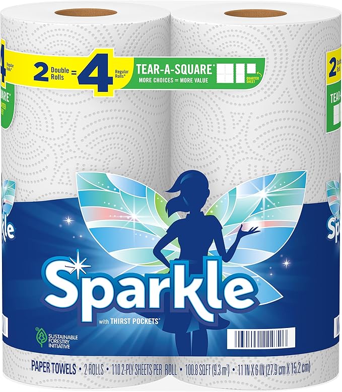 Sparkle Tear-A-Square Paper Towels, 2 Double Rolls, 220 Sheets, 2-Ply