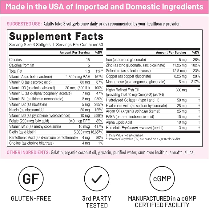 NatureWise Hair Skin & Nails Vitamin – Biotin 5000mcg with Collagen & Hyaluronic Acid – Women’s Multivitamin, 150 Softgels (50-Day Supply)