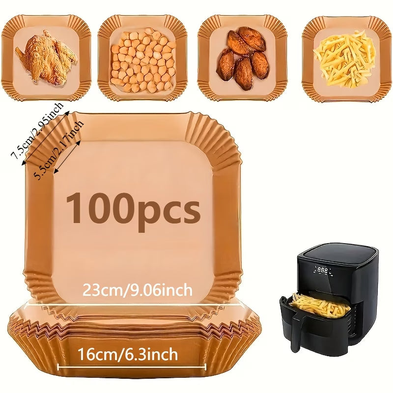 100-Pack Air Fryer Liners – Non-Stick Parchment, Oven & Microwave Safe (Min 3 Qty Per Order)