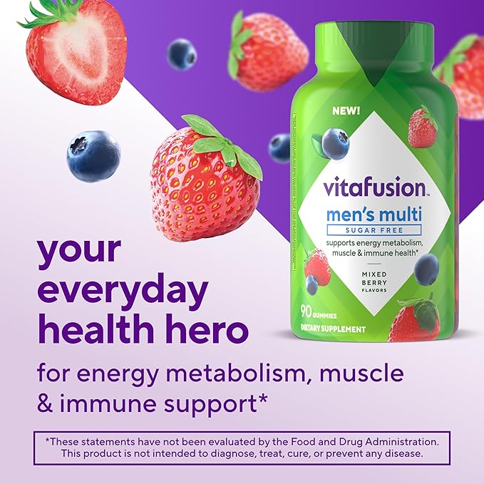 vitafusion Sugar Free Men’s Multi Daily Gummy Multivitamins, Supports Energy Metabolism, Muscle and Immune Health (1), Mixed Berry Flavors, 90 Count Secondary image