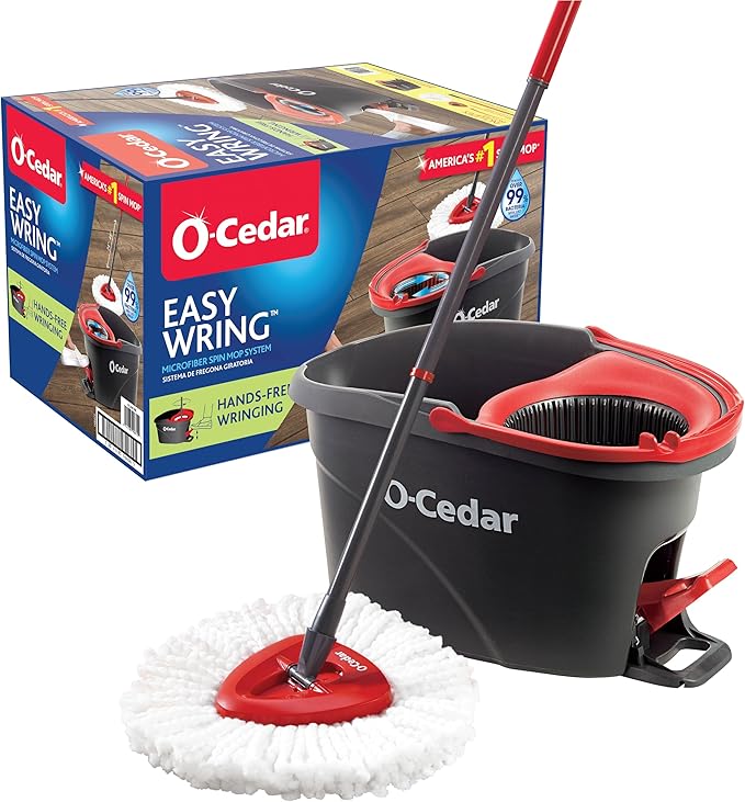 O-Cedar EasyWring Microfiber Spin Mop, Bucket Floor Cleaning System, Red, Gray, Standard Main image