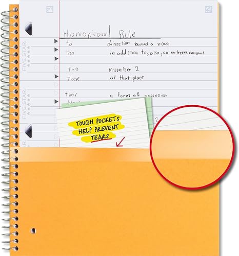 Five Star Spiral Notebook + Study App, 5 Subject, Wide Ruled Paper, 8" x 10-1/2", 200 Sheets, Fights Ink Bleed, Water Resistant Cover