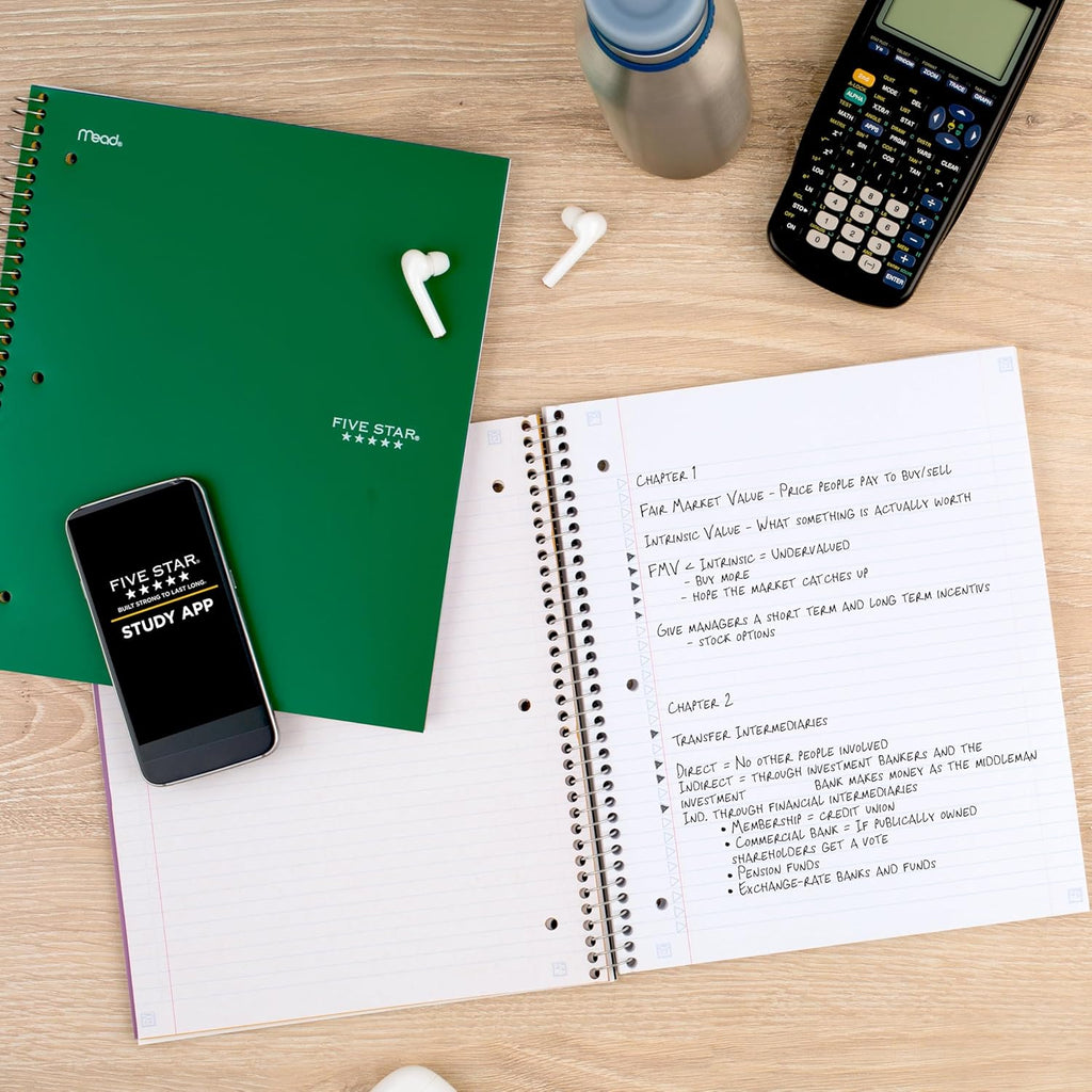 Five Star Spiral Notebook + Study App, 3 Subject, College Ruled Paper, 8-1/2" x 11", 150 Sheets, Fights Ink Bleed, Water Resistant Cover