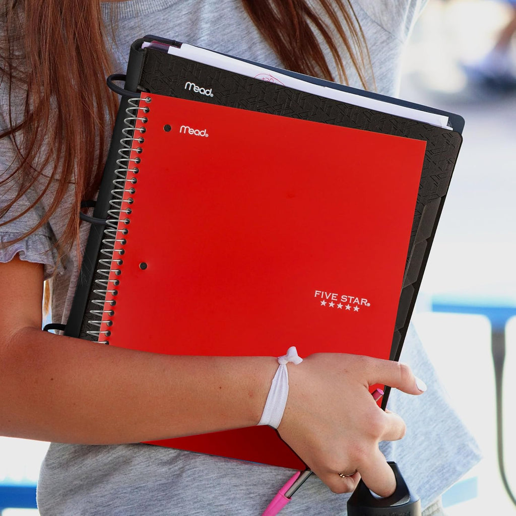 Five Star Spiral Notebook + Study App, 5 Subject, Wide Ruled Paper, 8" x 10-1/2", 200 Sheets, Fights Ink Bleed, Water Resistant Cover