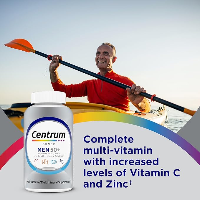 Centrum Silver Men's 50+ Multivitamin with Vitamin D3, B-Vitamins, Zinc for Memory and Cognition - 200 Tablets