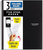 Five Star Spiral Notebook + Study App, 3 Subject, College Ruled Paper, 8-1/2" x 11", 150 Sheets, Fights Ink Bleed, Water Resistant Cover
