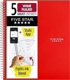 Five Star Spiral Notebook + Study App, 5 Subject, Wide Ruled Paper, 8" x 10-1/2", 200 Sheets, Fights Ink Bleed, Water Resistant Cover
