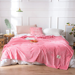 Buy romantic-pink-color Striped Coral Fleece Flannel Air Conditioning Nap Blanket