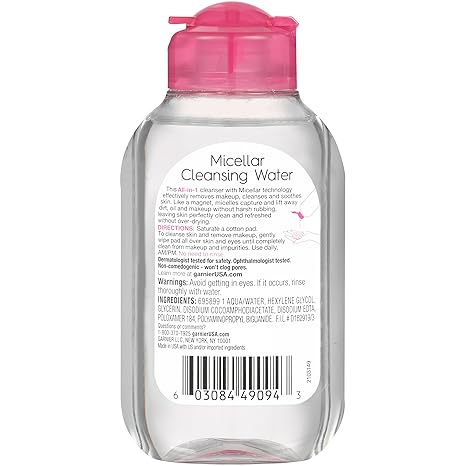 Garnier Micellar Cleansing Water, All-in-1 Makeup Remover and Facial Cleanser, For All Skin Types, 3.4 Fl Oz (100mL), 1 Count Secondary image