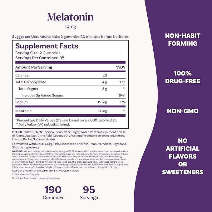 Natrol Melatonin Gummies, Sleep Support, 190 Strawberry-Flavored Adult Melatonin Gummies, 10 mg Sleep Aids for Adults