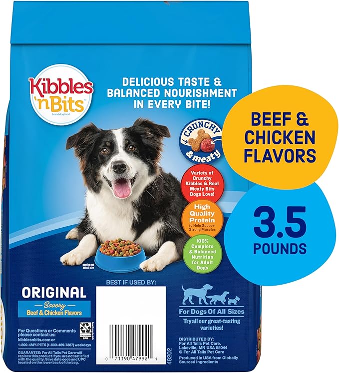 Kibbles 'n Bits Original Dry Dog Food, Savory Beef & Chicken Flavors for Adult Dogs