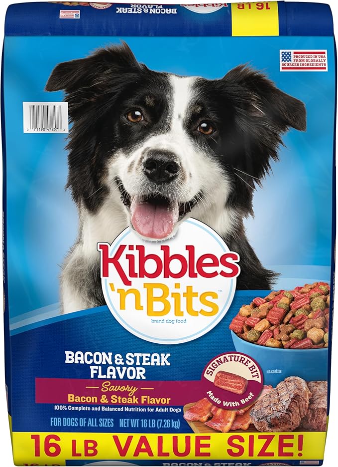 Kibbles 'n Bits Dry Dog Food, Savory Bacon & Steak Flavor for Adult Dogs