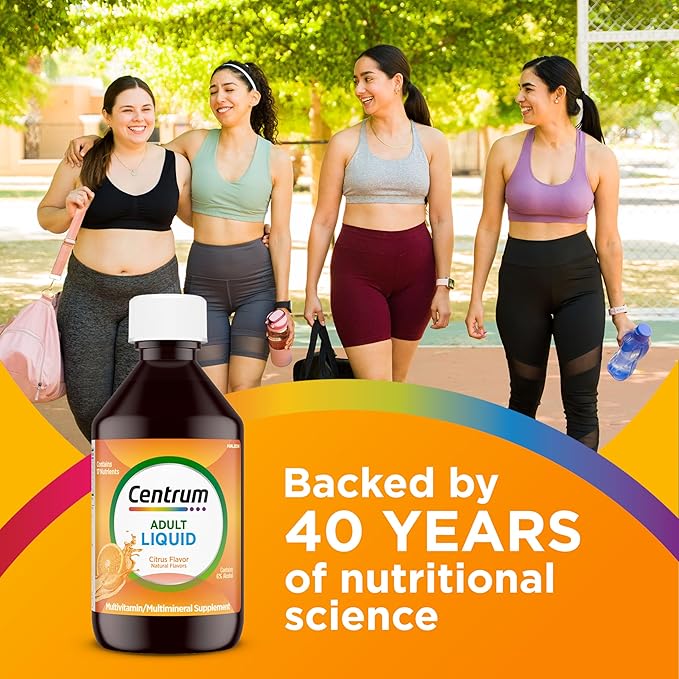 Centrum Liquid Multivitamin for Adults, Multivitamin/Multimineral Supplement with B Vitamins and Antioxidants, Citrus Flavor - 8 Fl Oz