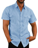 Men's Button Short Sleeve Double Pocket Shirt