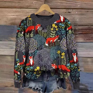 Women's Printed Long Sweater Loose Casual Jacket