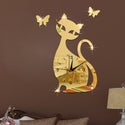 Quartz wall clock bedroom living room wall clock creative cute black cat wall sticker clock