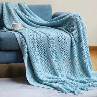 Buy blue Sofa Blanket Bed Runner Solid Color Office Blanket Knitted Small Blanket Decoration B &amp; B Bed Blanket