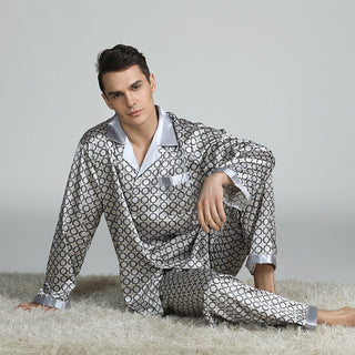 Buy silver-circle Men&#39;s Printed Silk Pajamas Spring And Summer Long-Sleeved Suit