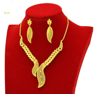 Buy tl21l208 Gold Flower Necklace And Earrings Suite Brass Gold Plated Wedding Jewelry Batch