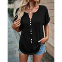 Women's V-neck Buttons Short Sleeve Top