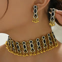 Indian Ethnic Style Vintage Gemstone Beads Jewelry Earrings Necklace 2 Pieces Suit