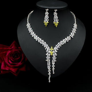 Buy yellow Silver Needle Fashion Exaggerated Inlaid Zircon Earrings And Necklace Set