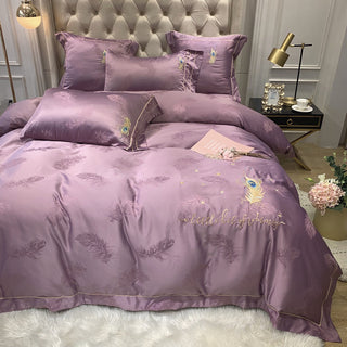 Buy vivid-purple Quilt Cover Cotton Bed Pure Cotton Bed Sheet Four-piece Suit