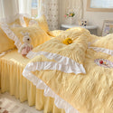 Solid Color Four-piece Quilt Cover Bed Skirt Bedding Set