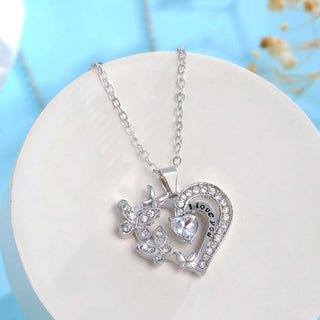 Buy white Ins Butterfly Love Necklace With Rhinestones Fashion Personality Hollow Heart-shaped Clavicle Chain Pendant Necklace For Valentine&#39;s Day