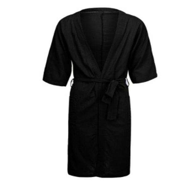 Men's And Women's Long Solid Color Linen Pajamas Robe Bathrobe