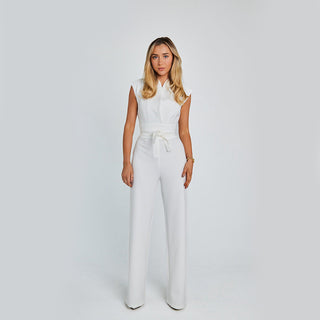 Buy white Elegant Tailored Sleeveless Wide-Leg Jumpsuit