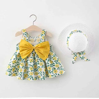 Buy yellow Summer New Baby Girl Print Bow Suspender Dress