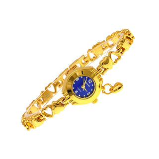 Buy golden-blue Hollow Heart Solid Bracelet Quartz Watch