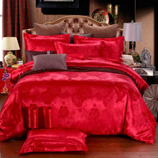 Buy red Jacquard duvet cover set