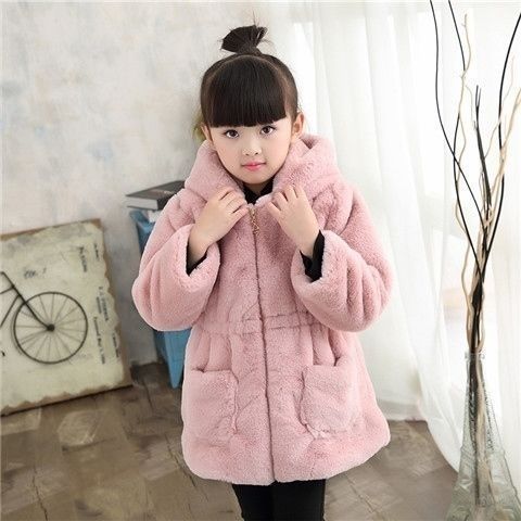 Plush Padded Children's Clothing Girls Wool Sweater Coat