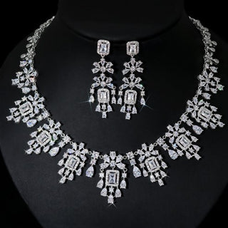 Buy white-zirconium European And American Fashion Retro Square Zircon Necklace Earrings