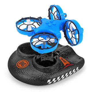 Buy blue RC Boat Water Land And Air Four-Axis  Hovercraft Three-in-one Multi-function Toy One-button Tumbling Mini Drone