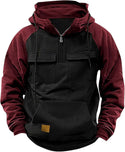 Men's Half Zipper Solid Warm Fleece Sweatshirts Multi Pockets Hooded Jackets