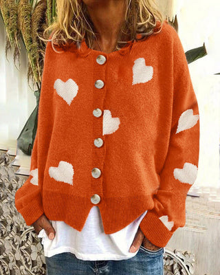 Buy orange Women&#39;s Heart Sweater Single Breasted Cardigan