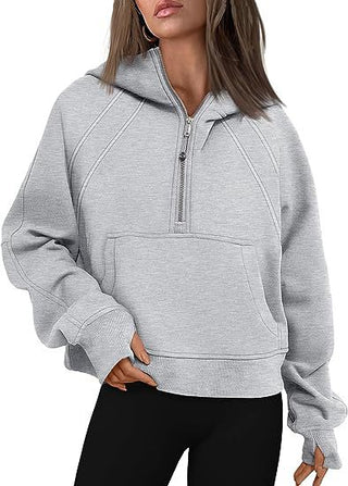 Buy light-grey Women&#39;s Long Sleeve Pullover Zipper Hoodies