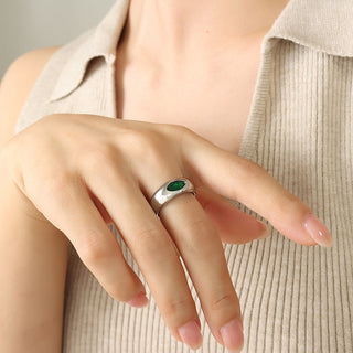 Buy steel-ring Style Vintage Inlaid Emerald Zircon Ring For Women