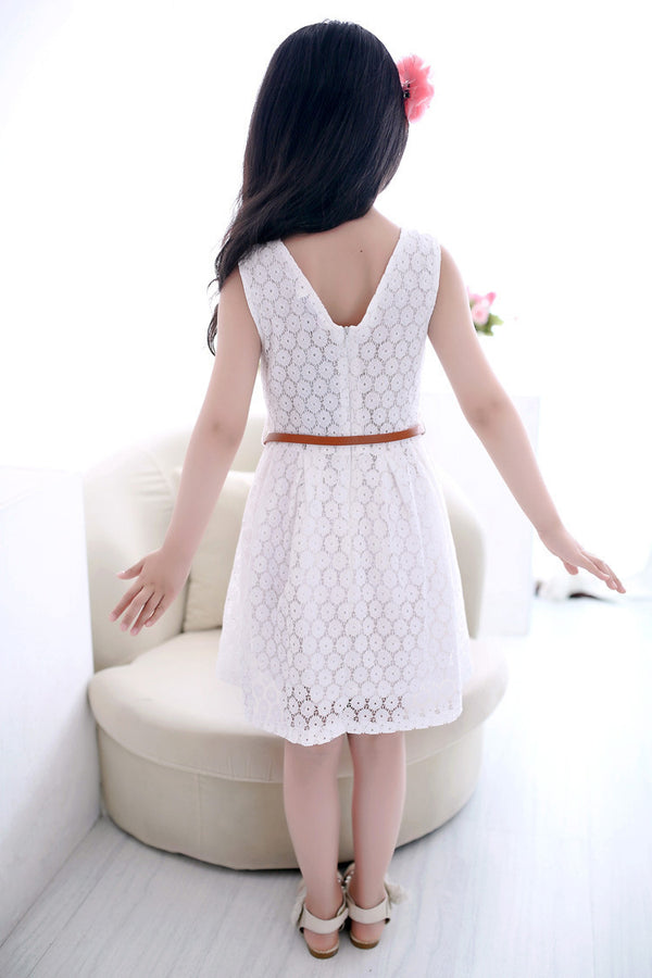 Lace Hollow Vest Children Shirt Belt Princess Dress