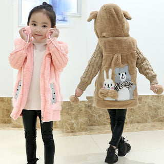 Girl Cute Cartoon Hooded Jacket Girl Warm Woolen Coat