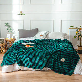 Buy silent-green Striped Coral Fleece Flannel Air Conditioning Nap Blanket