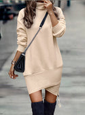 Long Sleeve Dress Solid Color High Neck Cross Short Dress