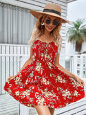 Floral Print Suspender Dress With Elastic Waist Design Fashion Summer Short Dresses