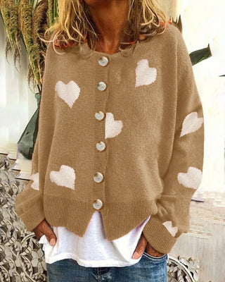 Buy khaki Women&#39;s Heart Sweater Single Breasted Cardigan