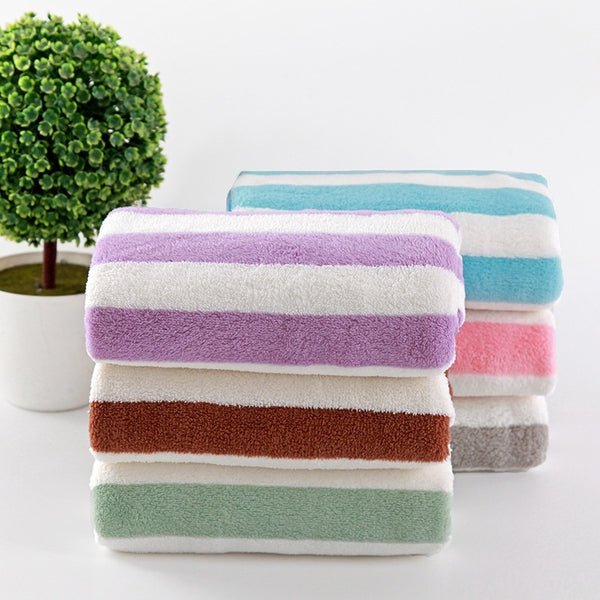 Warp Knitted Coral Velvet Wide Stripe Big Towel Wholesale Edging Bath Towel